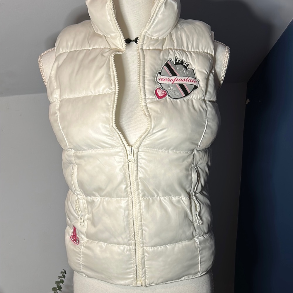 White Puffer Vest with Logo